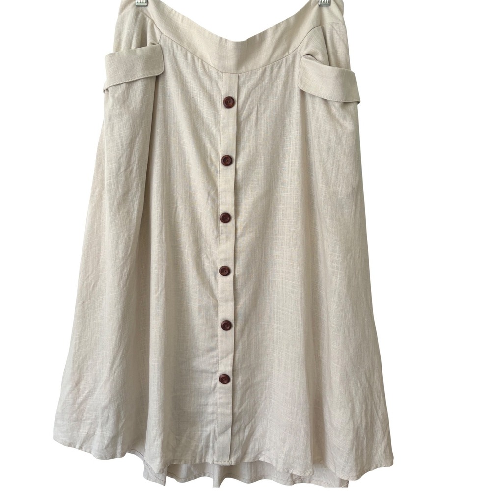 Torrid Beige Linen Blend Button Front Midi Skirt with Pockets Size 1 Plus